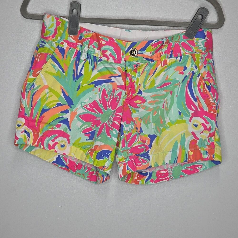 Lilly Pulitzer Callahan Shorts Womens 0 Pink Green Floral Tidal Wave Pans Garden